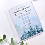 Watercolor mountain wedding invite with trees, modern wedding invite, cheap wedding invite, rustic wedding invite WS184