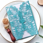Simple mint teal blue lase cut wrap wedding invitation, cheap invitation WS185