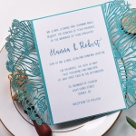 Simple mint teal blue lase cut wrap wedding invitation, cheap invitation WS185