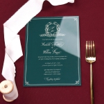 Royal design emerald green acrylic wedding invitations, vintage invite, monogram style WS190