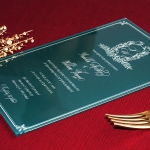 Royal design emerald green acrylic wedding invitations, vintage invite, monogram style WS190