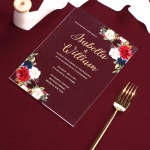 Boho rustic acrylic floral wedding invite, burgundy and navy flowers WS192