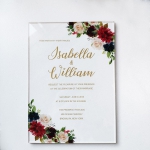 Boho rustic acrylic floral wedding invite, burgundy and navy flowers WS192