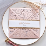 Blush and gold laser cut wedding invite, elegant wedding invite, belly band WS198 