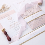 Blush and gold laser cut wedding invite, elegant wedding invite, belly band WS198 
