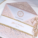 Blush and gold laser cut wedding invite, elegant wedding invite, belly band WS198 