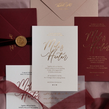 Elegant foil wedding invite, burgundy and ivory, vintage invite WS200