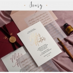 Elegant foil wedding invite, burgundy and ivory, vintage invite WS200