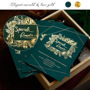 Elegant emerald and luxe gold wedding invite, foil wedding invite, royal wedding invite WS201