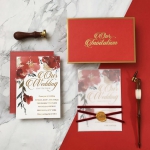 Romantic red watercolor wedding invite, vellum wedding invite, gold foil invite rustic WS202 