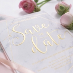 Marble geometric gold foil wedding save the date, letterpress wedding invite. WS203