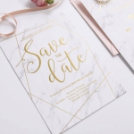 Marble geometric gold foil wedding save the date, letterpress wedding invite. WS203