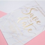 Marble geometric gold foil wedding save the date, letterpress wedding invite. WS203