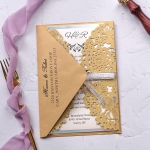 Gold and silver laser cut pocket wedding invite, fall and winter formal invite  WS207