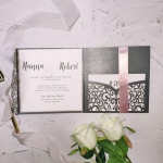 Elegant gray and blush laser cut pocket wedding invitation WS209