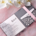 Elegant gray and blush laser cut pocket wedding invitation WS209