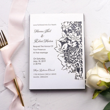  Romantic laser cut all in one wedding invite with pocket, gray invite WS210