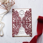 Elegant burgundy and gold laser cut wedding invitation, monogrammed wedding invite, royal wedding invite WS214