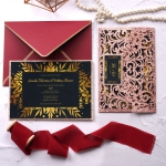 WS215 Luxury rose gold glittering laser cut pocket wedding invitation with tag WS125