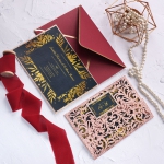 WS215 Luxury rose gold glittering laser cut pocket wedding invitation with tag WS125