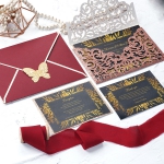 WS215 Luxury rose gold glittering laser cut pocket wedding invitation with tag WS125