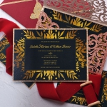 WS215 Luxury rose gold glittering laser cut pocket wedding invitation with tag WS125