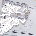 Unique silver mirror laser cut wedding invite with round pear embellishments, shower invitations, anniversary invitations WS217