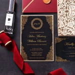 Romantic gold glittering wedding invitation royal, fall and winter, vintage wedding WS218