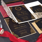 Romantic gold glittering wedding invitation royal, fall and winter, vintage wedding WS218