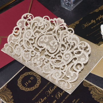 Romantic gold glittering wedding invitation royal, fall and winter, vintage wedding WS218