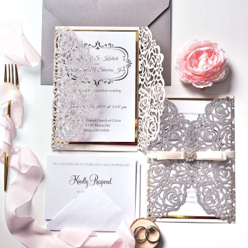 Silver glittering and gold mirror wedding invite, wonderland wedding invite WS219