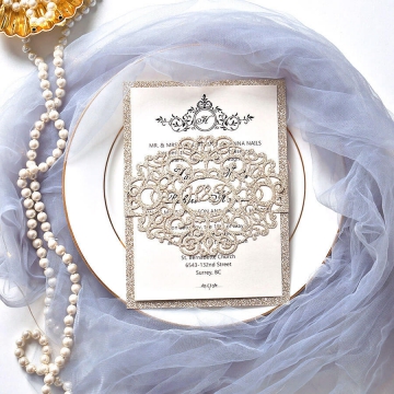 Simple laser cut wedding invite with royal pattern design WS220