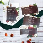 Rustic watercolor deep burgundy vellum wedding invite with flowers WS222