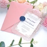 Blush laser cut wedding invite, simple and affordable wedding invite elegant WS221