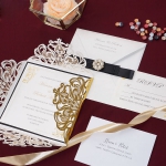 Romantic and luxury gold mirror and black laser cut square wedding invitations for fall and winter WS223