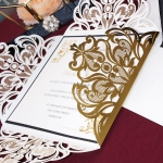 Romantic and luxury gold mirror and black laser cut square wedding invitations for fall and winter WS223