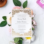 Simple flat laser cut wedding invite with gold mirror lining WS224