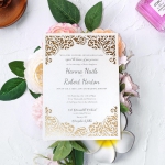 Simple flat laser cut wedding invite with gold mirror lining WS224