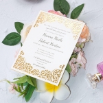 Simple flat laser cut wedding invite with gold mirror lining WS224