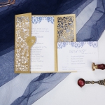 Gold and blue laser cut wedding invite with heart tag WS218