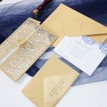 Gold and blue laser cut wedding invite with heart tag WS218