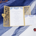 Gold and blue laser cut wedding invite with heart tag WS218