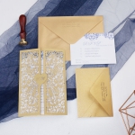 Gold and blue laser cut wedding invite with heart tag WS218
