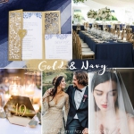 Gold and blue laser cut wedding invite with heart tag WS228