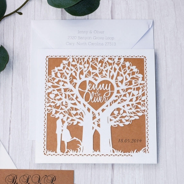 Unique rustic laser cut wedding invite, fold wedding invite, barn wedding WS229