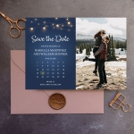 Navy blue string lights wedding save the date with photos, save the date magnets with pictures STD015 