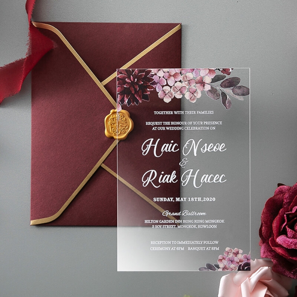 Burgundy Wedding Invitation Set,Wedding Invitation Cards,Floral