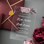 Burgundy rustic floral acrylic wedding invitation WS241