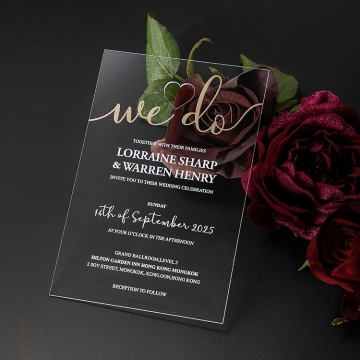 Rose gold acrylic wedding invitations, vellum wrap with watercolor flowers  WS230