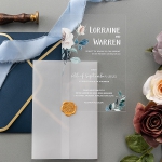 Simple rustic floral acrylic wedding invite with blush and blue hues, spring and summer weddings, fall weddings WS244